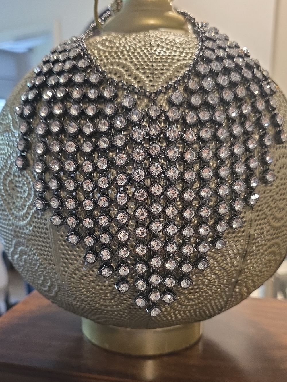 Crystal Statement Bib Necklace - Silver Tone